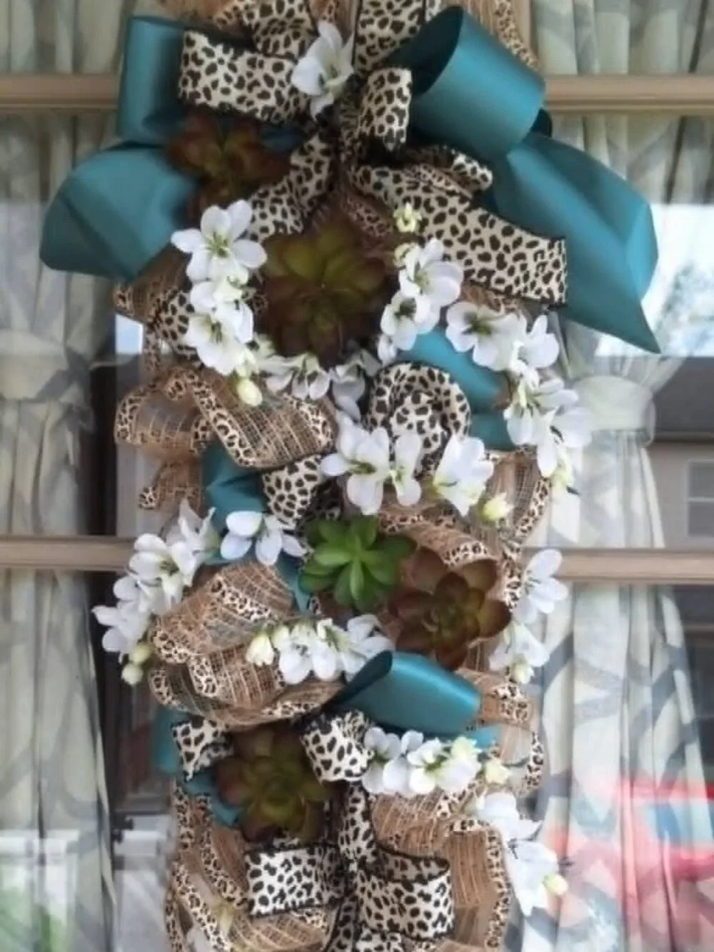 Handmade leopard print mesh ribbon swag wreath